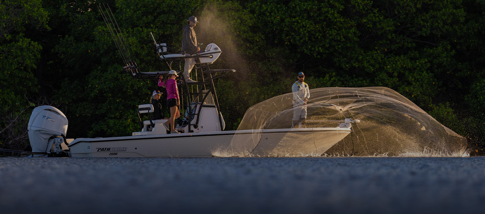 Throwing a Cast Net From Pathfinder 2600 TRS Bay Boat.