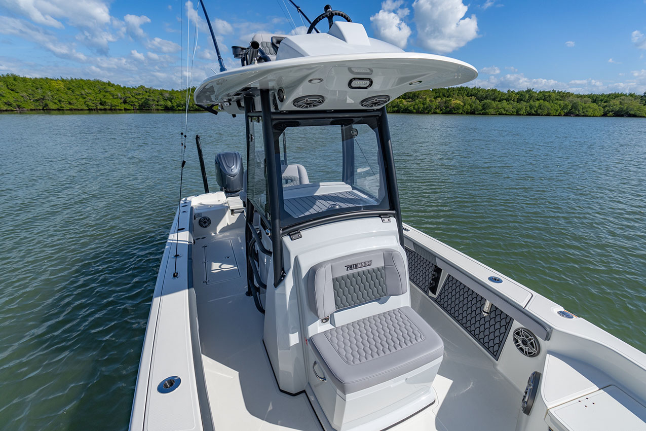 Console with glass windshield on Pathfinder 2800 Hybrid.