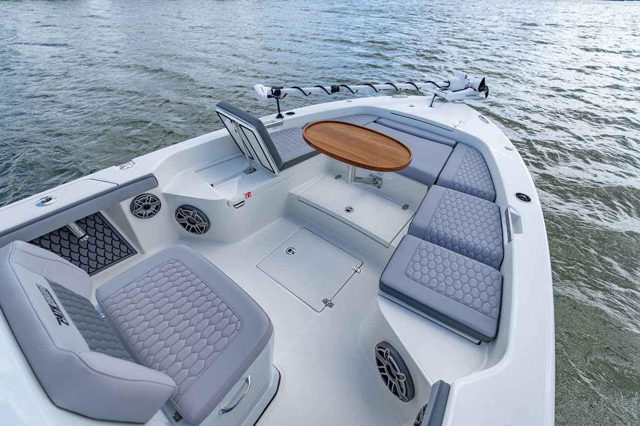 Pathfinder 2800 Hybrid bow cushions and table.