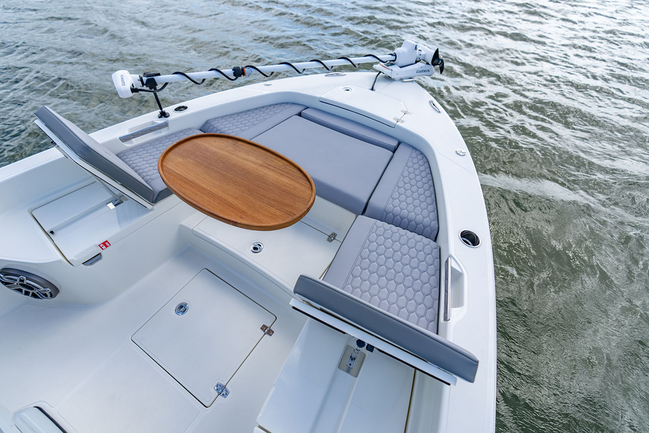 Pathfinder 2800 Hybrid bow cushions and table.