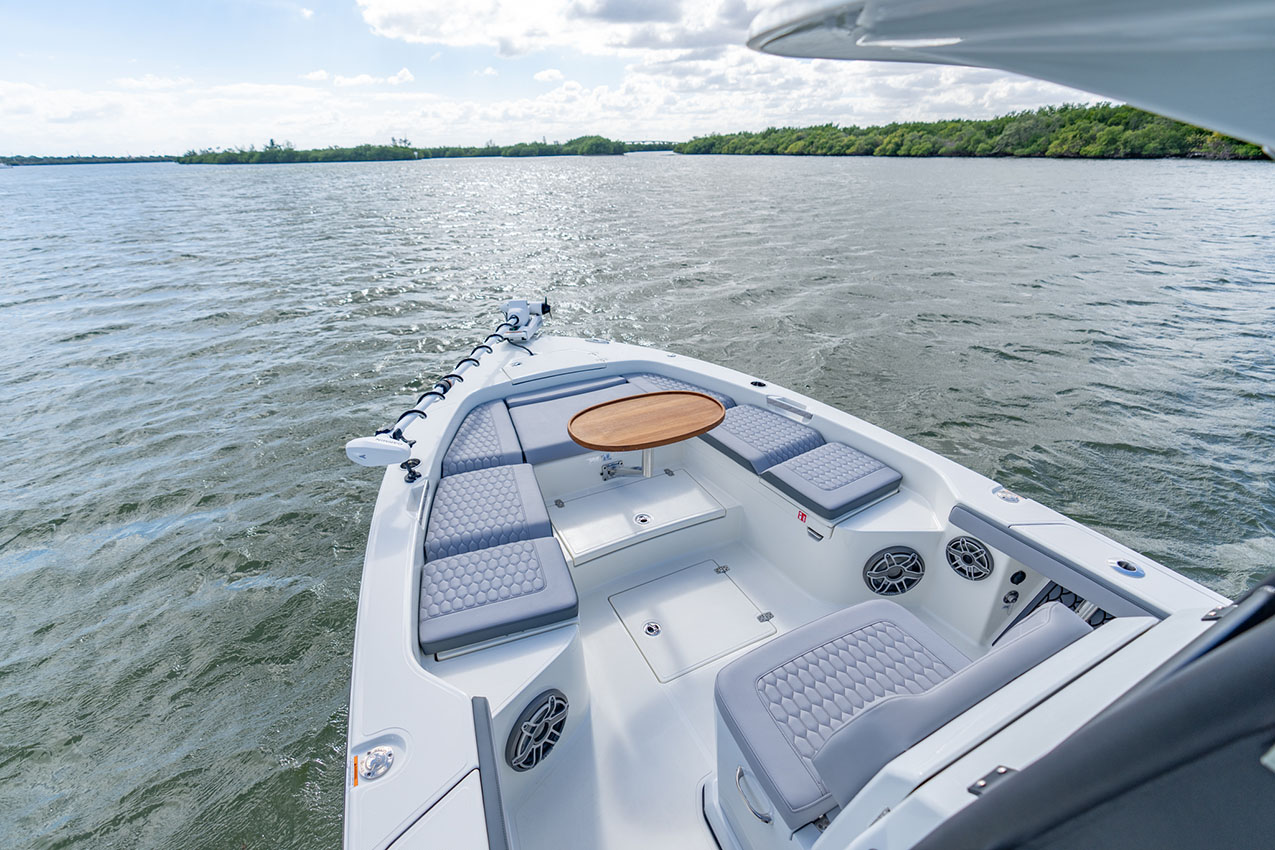 Pathfinder 2800 Hybrid bow cushions and table.