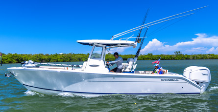 Cobia 285 CC trolling left.