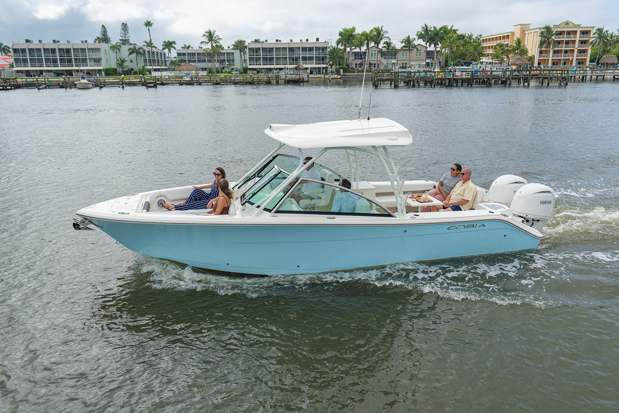 The Cobia 280 Dual Console comfortably seats up to 11 people.